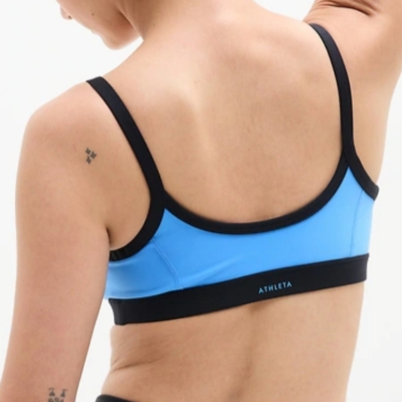 NWT Athleta Square Neck Bra Medium with Cups A - C Sports Bra Cornflower & Black - Picture 3 of 8